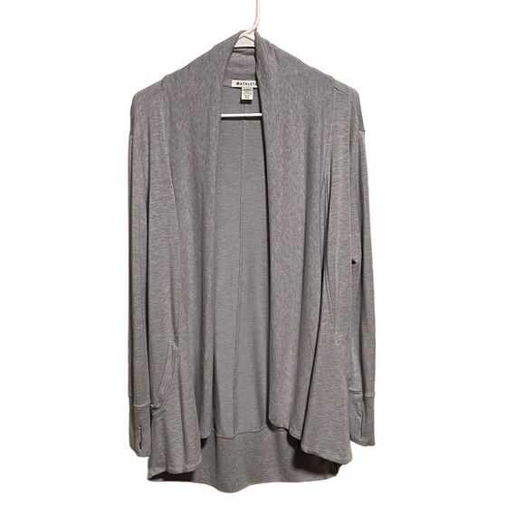 ATHLETA- Pranayama Wrap Cardigan Heather Blue Thumbholes Long Sleeved Small TALL - Picture 2 of 14